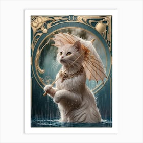 Cat In The Rain Art Print