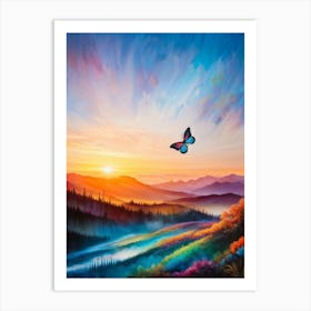 Sunrise Illuminates A Whimsical Surreal Mountain Landscape Nature An Interactive Player As A Butte Art Print