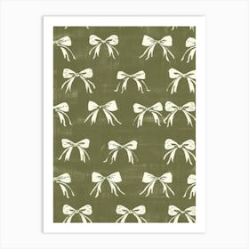 Green And White Bows 2 Pattern Art Print