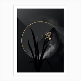 Shadowy Vintage Crimean Iris Botanical on Black with Gold 1 Art Print
