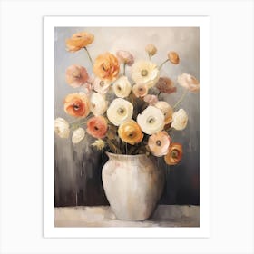 Ranunculus, Autumn Fall Flowers Sitting In A White Vase, Farmhouse Style 1 Art Print