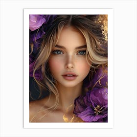 Beautiful Girl With Purple Flowers 4 Art Print