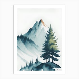 Mountain And Forest In Minimalist Watercolor Vertical Composition 318 Art Print