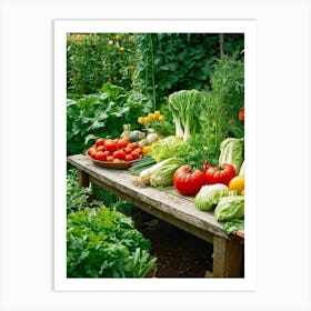 A Tranquil Domestic Garden Overflowing With Vibrant Vegetables Gleaming Tomatoes Peep From The Le (5) Art Print