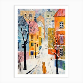 Cat In The Streets Of Budapest   Hungary With Snow 3 Art Print
