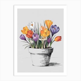 Crocuses In A Pot Art Print