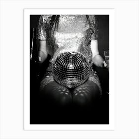 Woman Holding Champagne And Disco Ball Art Print