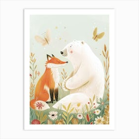 Polar Bear And A Fox Storybook Illustration 3 Art Print