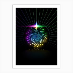 Neon Geometric Glyph in Candy Blue and Pink with Rainbow Sparkle on Black n.0154 Art Print