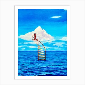 Out Of The Blue Spiral Staircase In Ocean Art Print