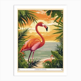 Greater Flamingo Caribbean Islands Tropical Illustration 5 Poster Art Print