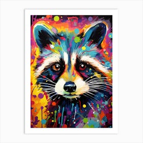 A Raccoon Portrait Vibrant Paint Splash 2 Art Print