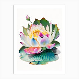 Blooming Lotus Flower In Lake Decoupage 2 Art Print