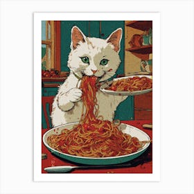 Cat Eating Spaghetti Art Print