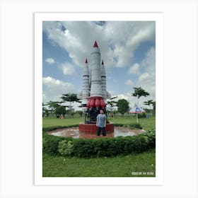 Artificial Space shuttle in a park covering a vibrant blue sky Art Print