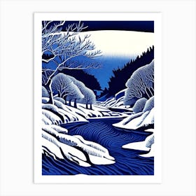 Frozen Landscapes With Icy Water Formations Waterscape Linocut 1 Art Print