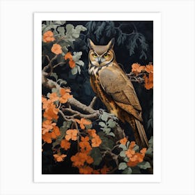 Dark And Moody Botanical Great Horned Owl 2 Art Print