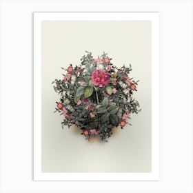 Vintage Pink Francfort Rose Flower Wreath on Ivory White Art Print