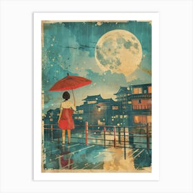 Osaka Girl In The Rain Mid Century Modern Art Print