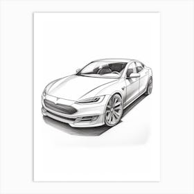 Tesla Model S Line Drawing 4 Art Print