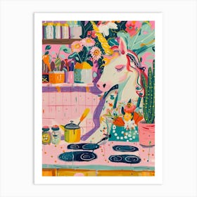 Unicorn In The Kitchen Pastel Painting Art Print