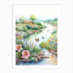 Watercolor Of A River Art Print