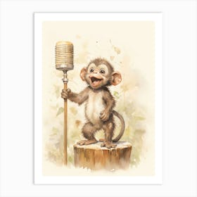 Monkey Painting Performing Stand Up Comedy Watercolour 1 Art Print