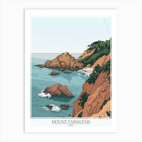 Mount Tamalpais Usa Color Line Drawing 4 Poster Art Print