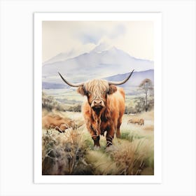 Highland Cow With Herd In The Distance Art Print