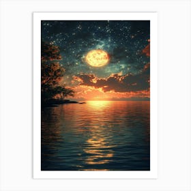 Moon And Stars In The Sky Art Print