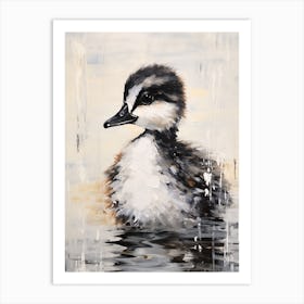 Black & White Duckling Floating On The Lake Art Print