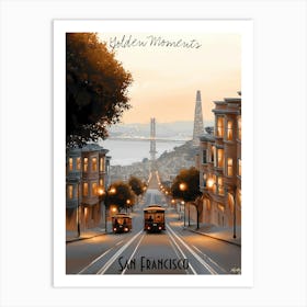 Golden Moments San Francisco, minimalist soft tones palette, watercolor poster Art Print