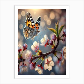 Butterfly On Cherry Blossoms 2 Art Print