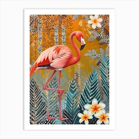 Greater Flamingo And Frangipani Boho Print 4 Art Print