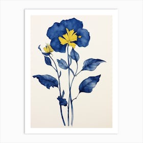 Blue Botanical Evening Primrose Art Print