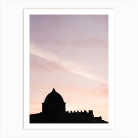 Silhouette Of A Church At Purple And Pink Sunset In Erice Art Print