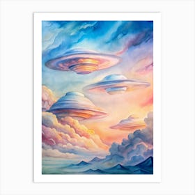 A Glowing Poster Of Lenticular Clouds Stacked Like Art Print