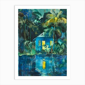 Blue House By The Water Art Print