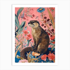 Floral Animal Painting Otter 3 Art Print