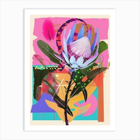 Protea 3 Neon Flower Collage Art Print
