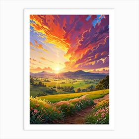 Sunset In The Field 25 Art Print