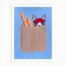 French Bulldog In Paperbag With Baguette Art Print