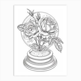 Rose In A Snow Globe Line Drawing 4 Art Print