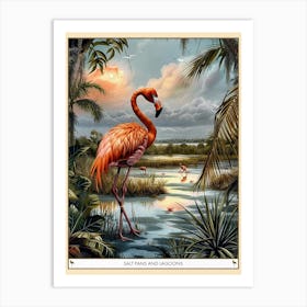 Greater Flamingo Salt Pans And Lagoons Tropical Illustration 3 Poster Art Print