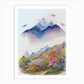 Watercolor Of High Mountains Art Print