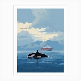 Orca Whale And Ship Aqua Art Print