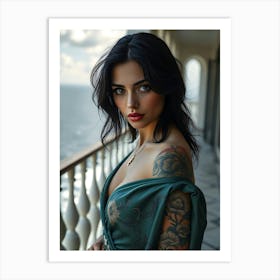 Tattooed Woman on Veranda Art Print