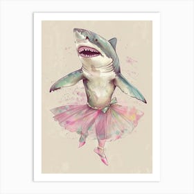 Watercolour Ballet Shark In A Tutu Art Print