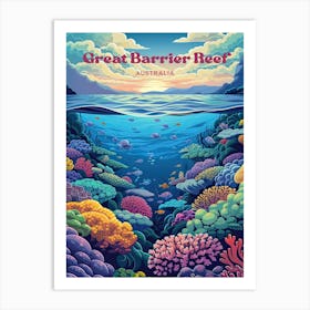 Great Barrier Reef Australia Underwater Travel Art Illustration 1 Art Print