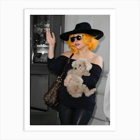 Lady Gaga Is Seen Arriving At Her Hotel With Her Puppy Fozzy On August 17, 2012 Art Print